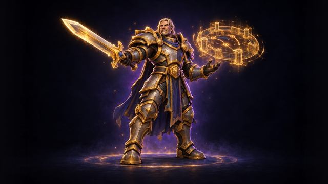 Veteran gladiator in elite armor showing an arena plan