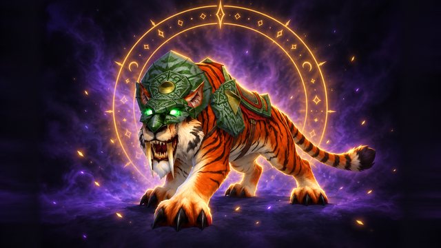 Swift Zulian Tiger, an orange striped tiger in a jade-green troll mask
