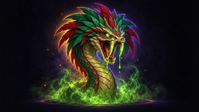 Venomous serpent head with a feathered crest