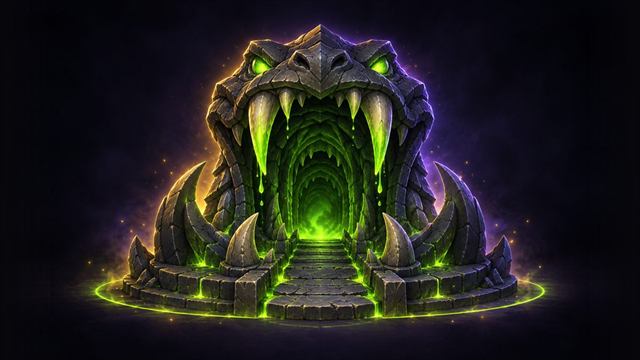 Raid entrance shaped like serpent jaws