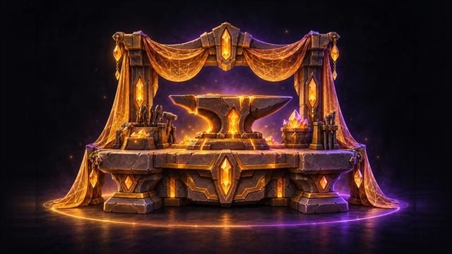 Khaz Algar decor: earthen stone furniture and an anvil